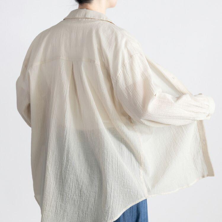 【送料無料/再入荷】 綿100％楊柳ブラウス 6色 M-LL 洗える 長袖 楊柳 レディース トップス ブラウス シャツ ゆったり 透け感 軽量 |  | 08