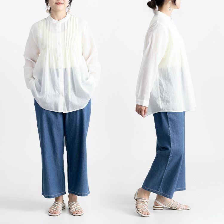 【送料無料/再入荷】 綿100％デニムワイドパンツ 4色 M L 洗える レディース ボトムス パンツ ワイドパンツ デニム ガウチョパンツ ウエストゴム 楽ちん |  | 11