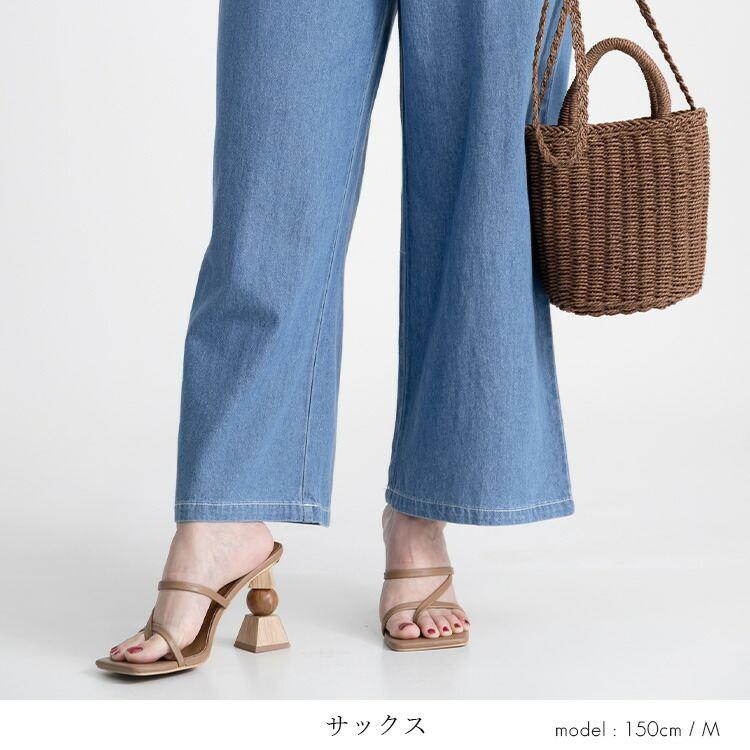 【送料無料/再入荷】 綿100％デニムワイドパンツ 4色 M L 洗える レディース ボトムス パンツ ワイドパンツ デニム ガウチョパンツ ウエストゴム 楽ちん |  | 06