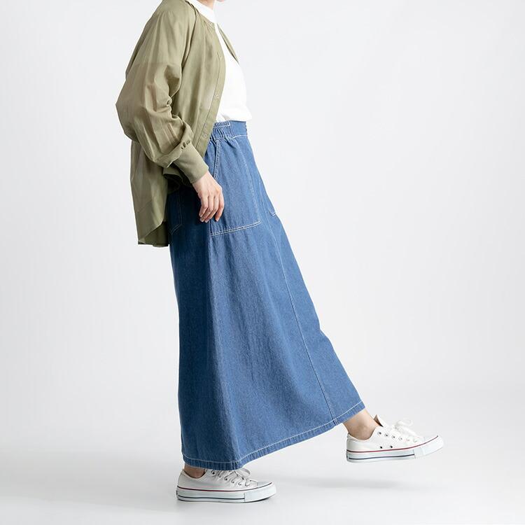 【送料無料】 デニムロングスカート 3色 M L 洗える 綿100% レディース ボトムス スカート ロングスカート デニムスカート 軽量 オールシーズン 春夏秋冬 4334 |  | 09