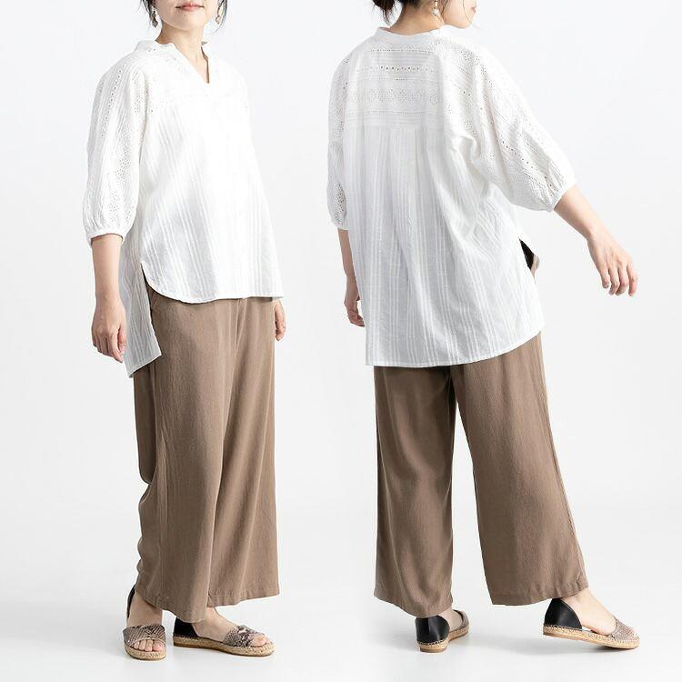 【送料無料】麻混ワイドパンツ 5色 M L 洗える レディース ボトムス パンツ ワイドパンツ ウエストゴム 体型カバー キレイめ 上品 楽ちん 春夏秋 5334 |  | 15