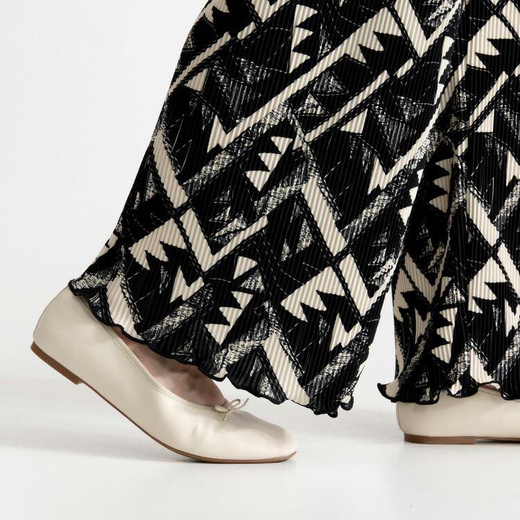 【送料無料】 総柄プリーツパンツ 洗える ロング丈 プリーツ レディース ボトムス ウエストゴム ストレッチ ロングパンツ 上品 春秋 5434 |  | 06