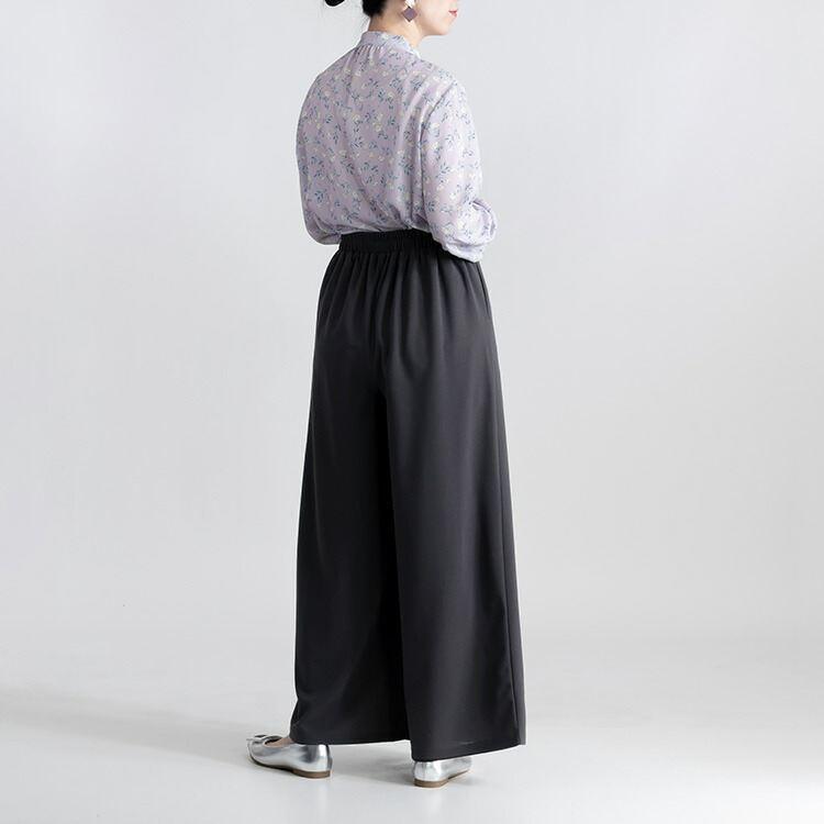 【送料無料/再入荷】 サイドプリーツパンツ 3色 M L 洗える 10分丈 レディース ボトムス パンツ ワイドパンツ ストレッチパンツ 股上深め ストレッチ 春秋冬 |  | 10