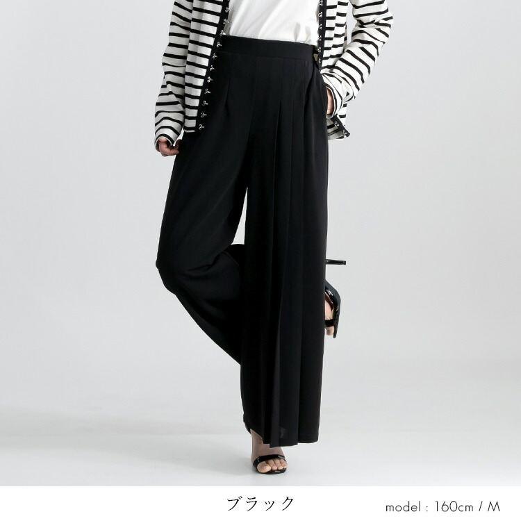 【送料無料/再入荷】 サイドプリーツパンツ 3色 M L 洗える 10分丈 レディース ボトムス パンツ ワイドパンツ ストレッチパンツ 股上深め ストレッチ 春秋冬 |  | 11