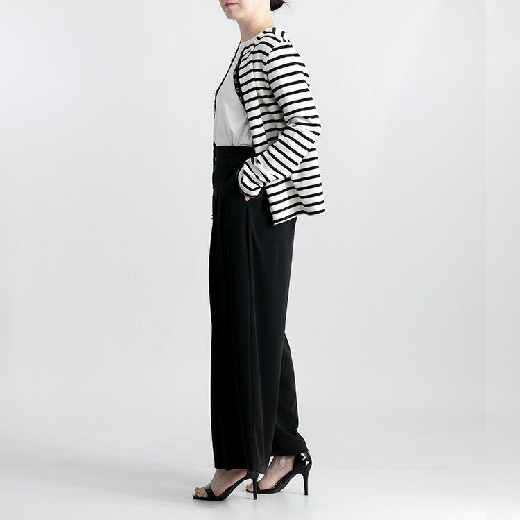 【送料無料/再入荷】 サイドプリーツパンツ 3色 M L 洗える 10分丈 レディース ボトムス パンツ ワイドパンツ ストレッチパンツ 股上深め ストレッチ 春秋冬 |  | 12