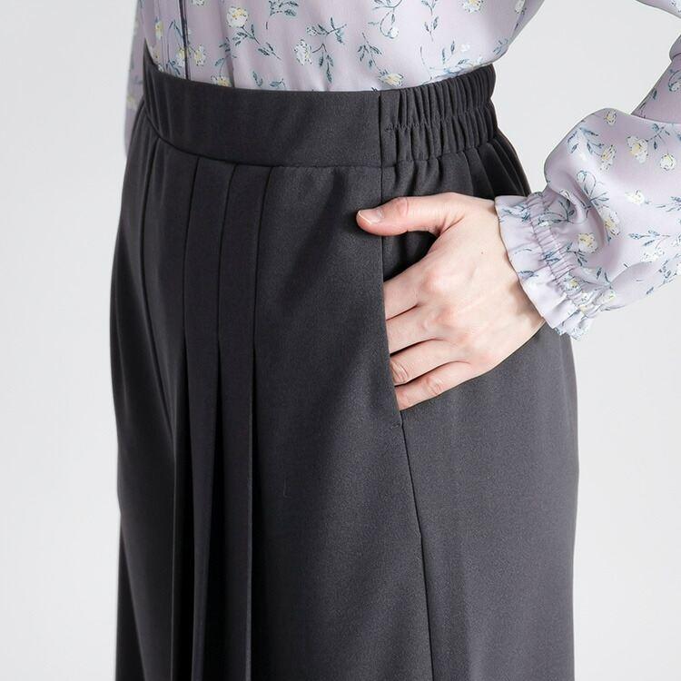 【送料無料/再入荷】 サイドプリーツパンツ 3色 M L 洗える 10分丈 レディース ボトムス パンツ ワイドパンツ ストレッチパンツ 股上深め ストレッチ 春秋冬 |  | 09