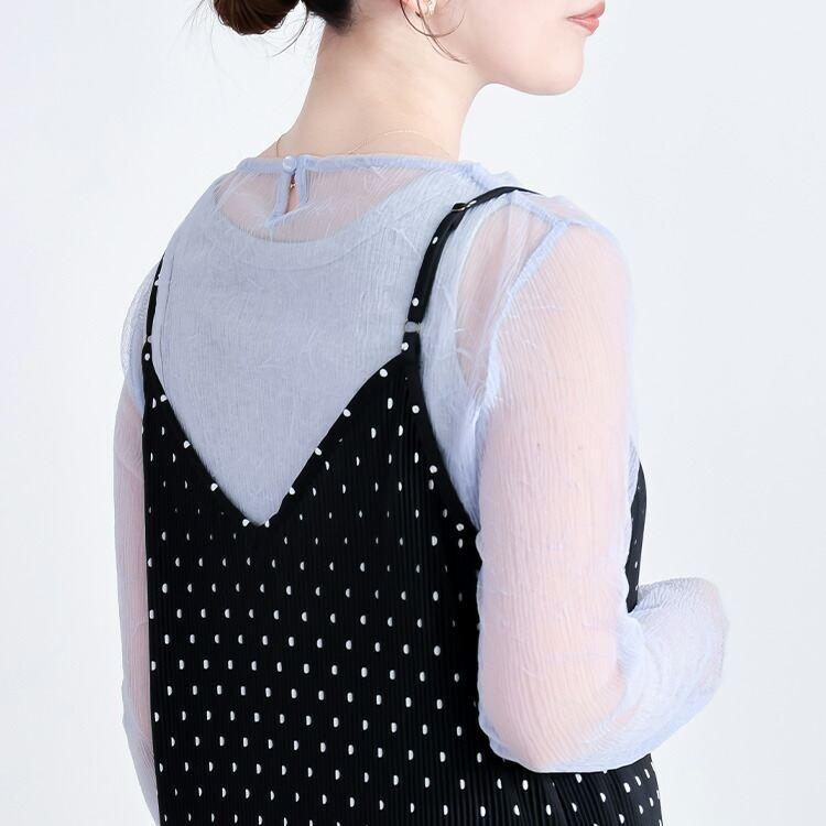 【送料無料/再入荷】 クリスタルプリーツキャミワンピース 4色 M L 洗える 長袖 レディース トップス ワンピース キャミワンピ プリーツ |  | 11