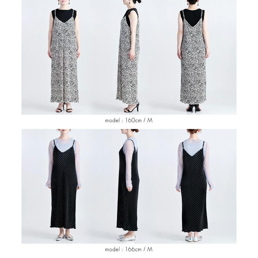 【送料無料/再入荷】 クリスタルプリーツキャミワンピース 4色 M L 洗える 長袖 レディース トップス ワンピース キャミワンピ プリーツ |  | 16