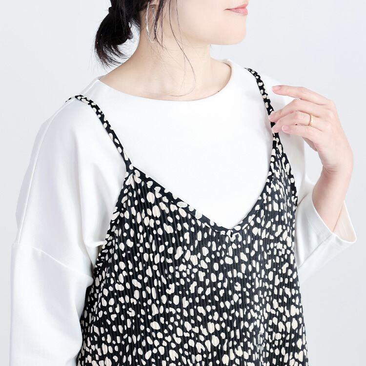 【送料無料/再入荷】 クリスタルプリーツキャミワンピース 4色 M L 洗える 長袖 レディース トップス ワンピース キャミワンピ プリーツ |  | 09