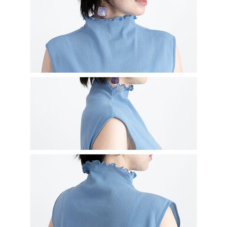 【送料無料/日本生地使用/再入荷】 綿チュールノースリーブT 9色 M-LL 洗える ハイネック レディース トップス ニット インナー タンクトップ ストレッチ |  | 14