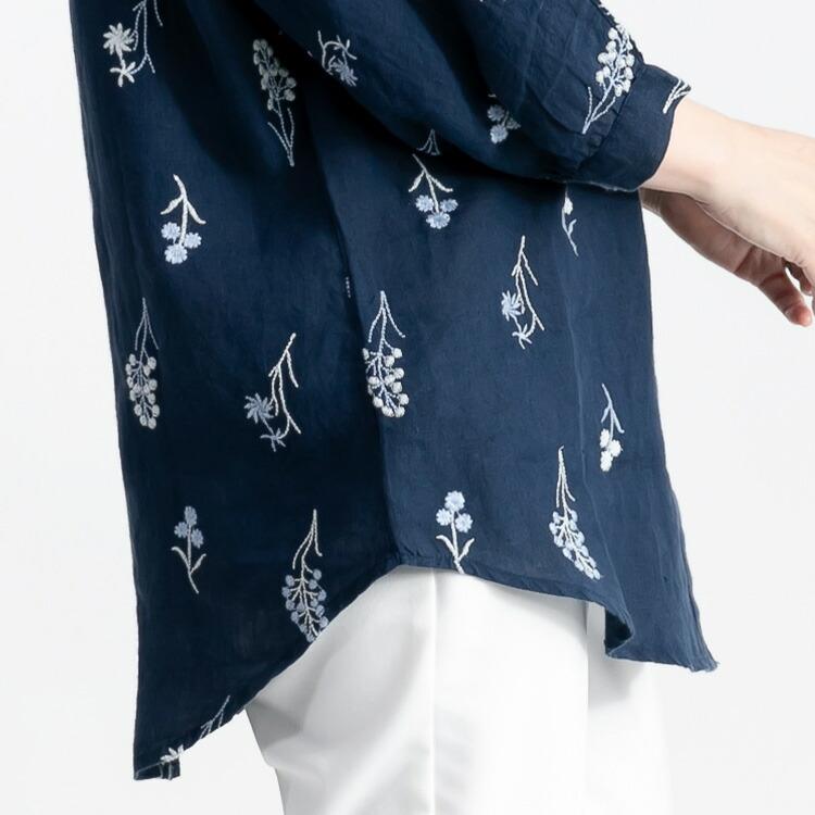 【送料無料】 麻100%お花刺繍ブラウス 洗える 長袖 レディース トップス ブラウス ナチュラル きれいめ 体型カバー 前あき リネン 春夏 5878 |  | 13