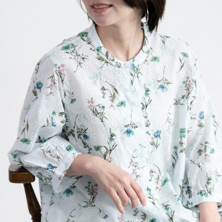 【送料無料】 綿100%ボタニカル刺繍ブラウス 洗える 七分袖 レディース トップス ブラウス チュニック 体型カバー 刺繍 プリント 綿 涼しい ナチュラル 4978 |  | 16
