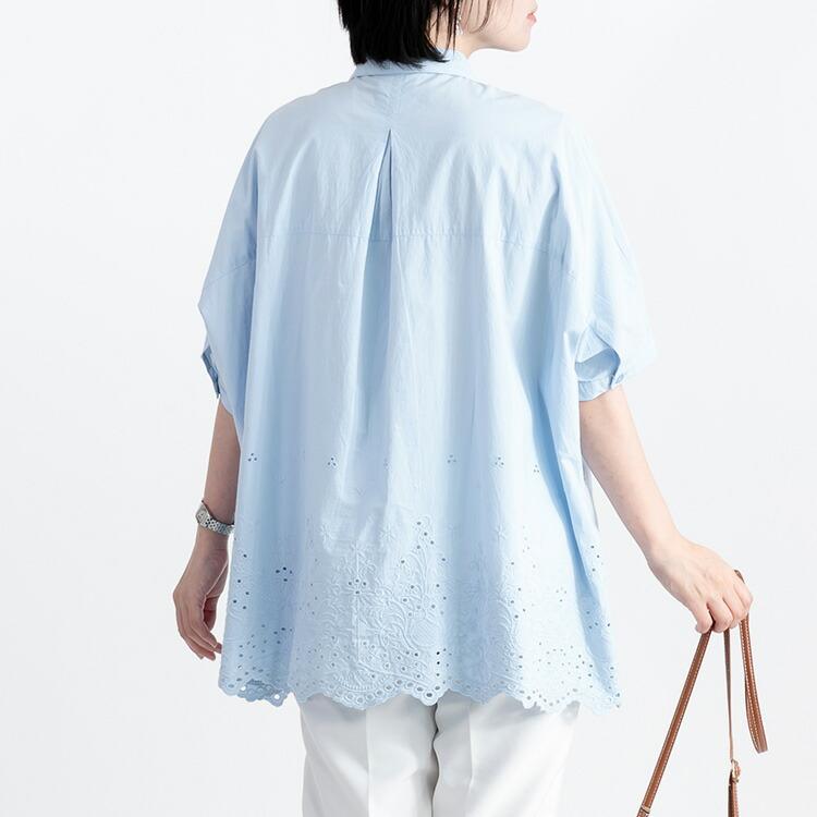 【送料無料】 刺繍使いシャツブラウス 洗える 半袖 レディース トップス ブラウス チュニック 体型カバー 華やぐ 綿100% 大人 キレイめ 上品 夏 3088 |  | 10