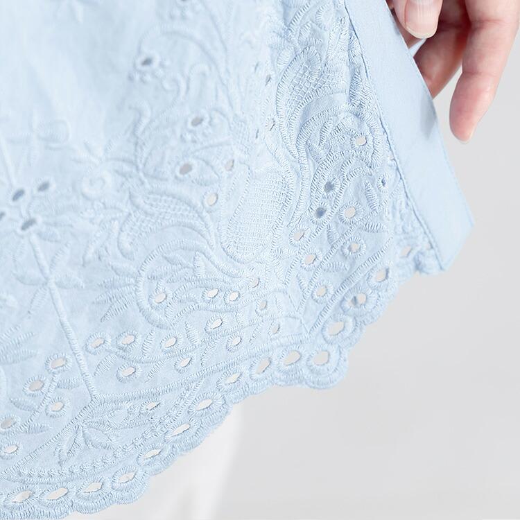 【送料無料】 刺繍使いシャツブラウス 洗える 半袖 レディース トップス ブラウス チュニック 体型カバー 華やぐ 綿100% 大人 キレイめ 上品 夏 3088 |  | 11