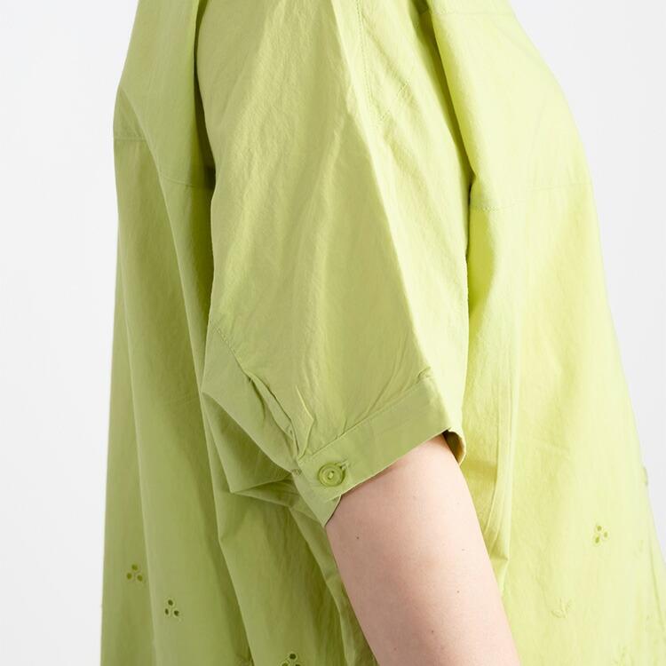 【送料無料】 刺繍使いシャツブラウス 洗える 半袖 レディース トップス ブラウス チュニック 体型カバー 華やぐ 綿100% 大人 キレイめ 上品 夏 3088 |  | 07