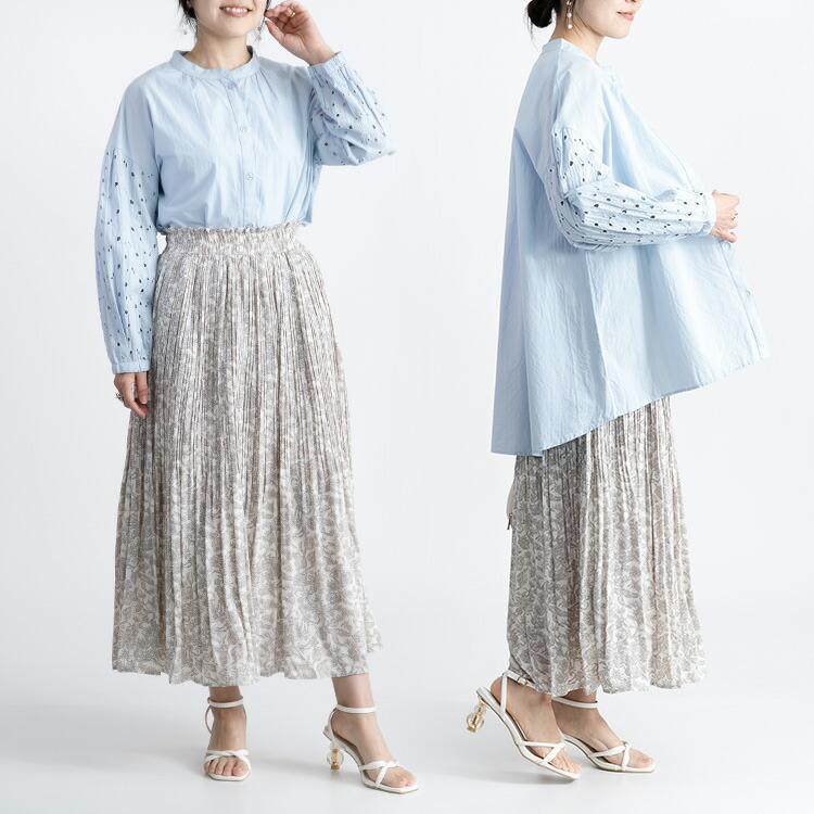 【送料無料】 綿100% 袖刺繍ブラウス 洗える 長袖 レディース トップス ブラウス チュニック 体型カバー 華やか 刺〓 ナチュラル 大人 春夏秋 4088 |  | 10