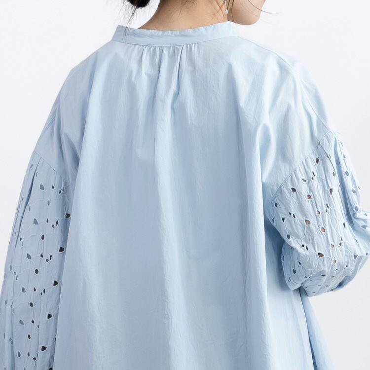 【送料無料】袖刺繍ブラウス 3色 M L 洗える 綿100% 長袖 レディース トップス ブラウス チュニック 袖刺? 体型カバー |  | 12