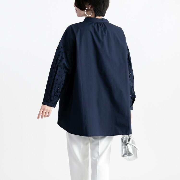 【送料無料】 綿100% 袖刺繍ブラウス 洗える 長袖 レディース トップス ブラウス チュニック 体型カバー 華やか 刺〓 ナチュラル 大人 春夏秋 4088 |  | 12