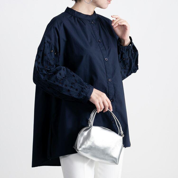 【送料無料】袖刺繍ブラウス 3色 M L 洗える 綿100% 長袖 レディース トップス ブラウス チュニック 袖刺? 体型カバー |  | 16