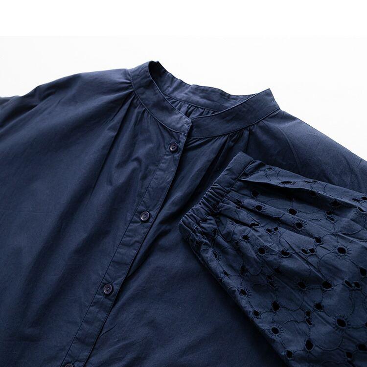 【送料無料】袖刺繍ブラウス 3色 M L 洗える 綿100% 長袖 レディース トップス ブラウス チュニック 袖刺? 体型カバー |  | 06