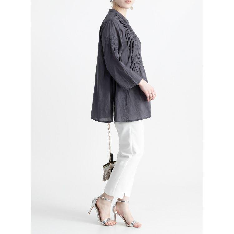 【送料無料/再入荷】 刺繍ピンタックブラウス 洗える 七分袖 レディース トップス ブラウス チュニック 体型カバー 刺繍 綿 涼しい 夏 0188 |  | 10