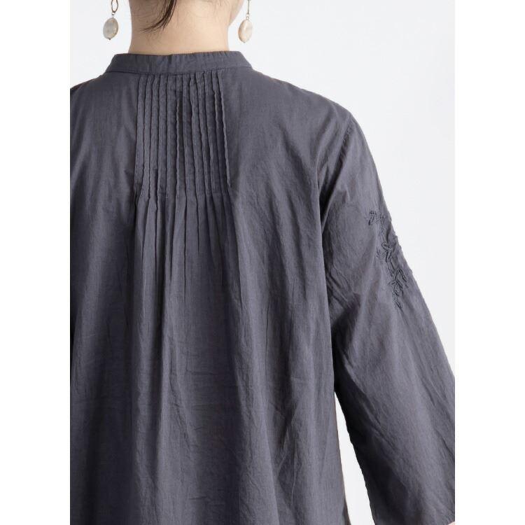 【送料無料/再入荷】 刺繍ピンタックブラウス 洗える 七分袖 レディース トップス ブラウス チュニック 体型カバー 刺繍 綿 涼しい 夏 0188 |  | 11