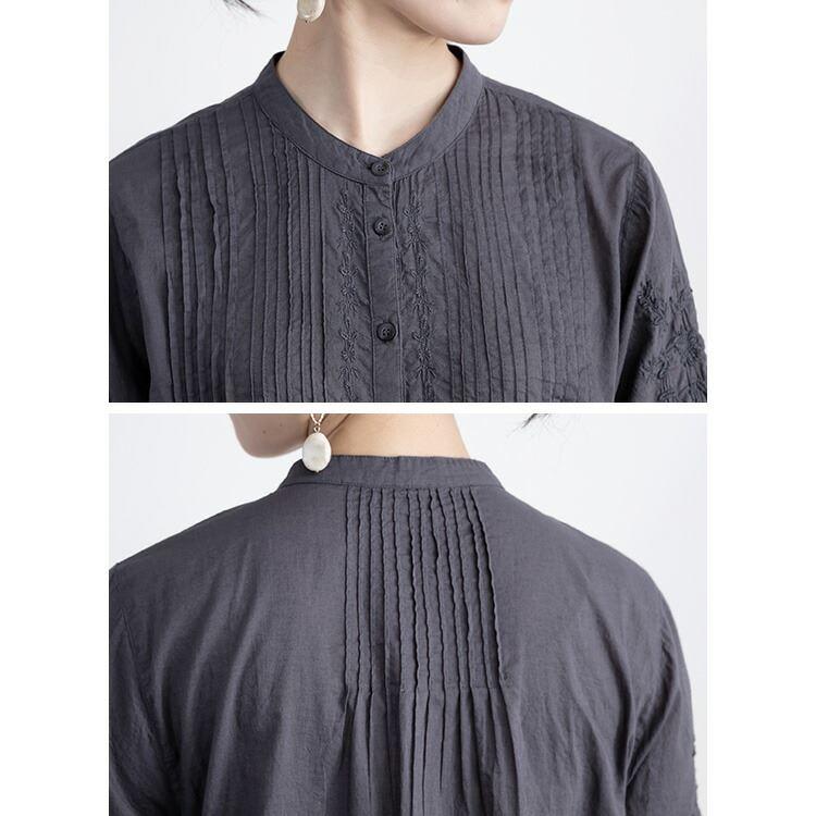 【送料無料/再入荷】 刺繍ピンタックブラウス 洗える 七分袖 レディース トップス ブラウス チュニック 体型カバー 刺繍 綿 涼しい 夏 0188 |  | 12