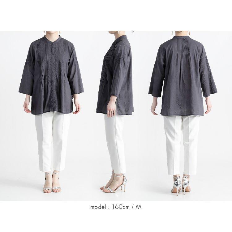 【送料無料/再入荷】 刺繍ピンタックブラウス 洗える 七分袖 レディース トップス ブラウス チュニック 体型カバー 刺繍 綿 涼しい 夏 0188 |  | 15