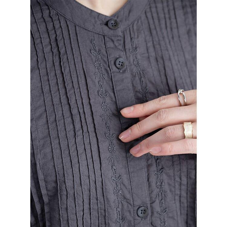 【送料無料/再入荷】 刺繍ピンタックブラウス 洗える 七分袖 レディース トップス ブラウス チュニック 体型カバー 刺繍 綿 涼しい 夏 0188 |  | 04