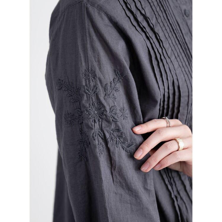 【送料無料/再入荷】 刺繍ピンタックブラウス 洗える 七分袖 レディース トップス ブラウス チュニック 体型カバー 刺繍 綿 涼しい 夏 0188 |  | 05