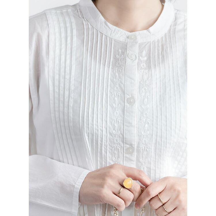 【送料無料/再入荷】 刺繍ピンタックブラウス 洗える 七分袖 レディース トップス ブラウス チュニック 体型カバー 刺繍 綿 涼しい 夏 0188 |  | 08