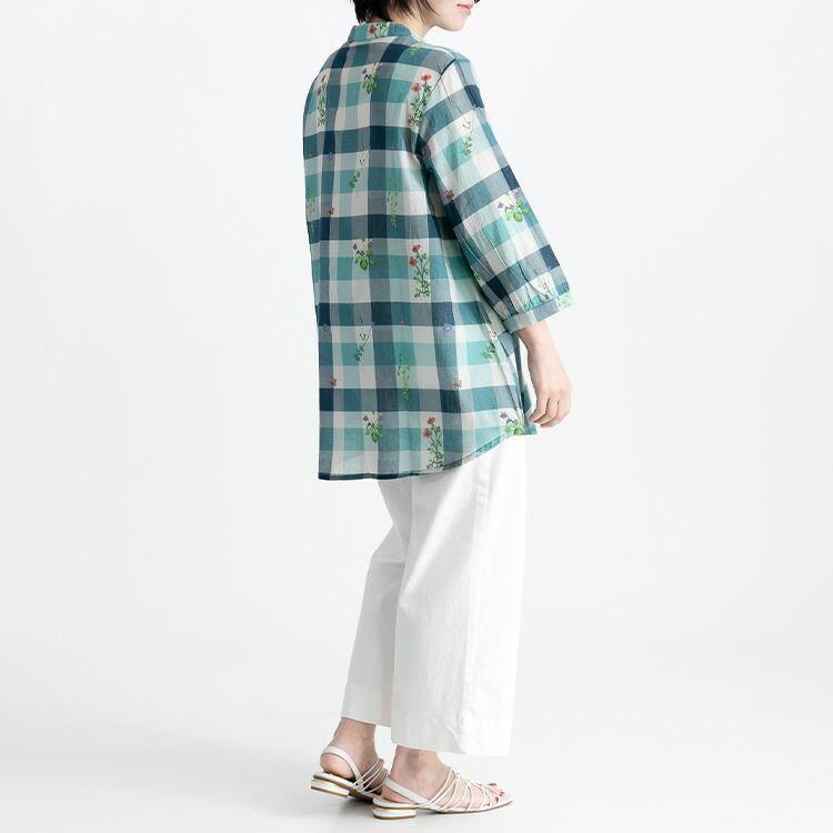 【送料無料】 綿100％チェック×刺繍柄プリントブラウス 洗える 七分袖 レディース トップス ブラウス 植物 チェック 柄 ナチュラル 軽量 大人0488 |  | 13