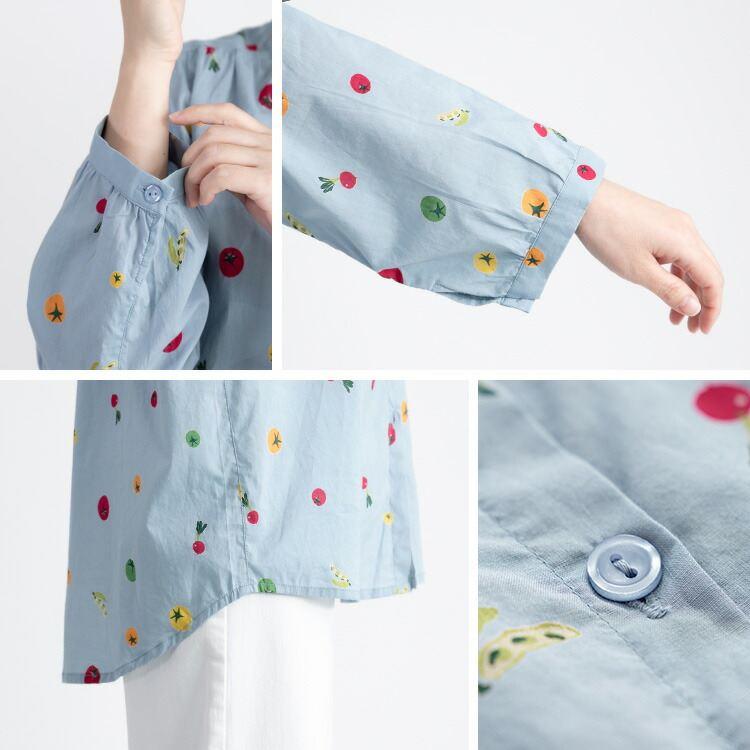 【送料無料】 綿100％ベジタブル柄ブラウス 洗える 七分袖 レディース トップス ブラウス 野菜柄 ナチュラル 軽量 大人 天然素材 リラックス 2488 |  | 15