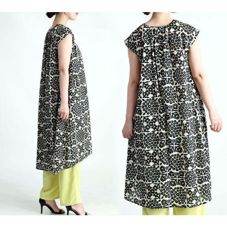 【送料無料/再入荷】 花柄ワンピース 3色 M L 洗える 半袖 綿100% レディース ワンピース トップス フレンチスリーブ 体型カバー Aライン 花柄 大人 夏 |  | 14