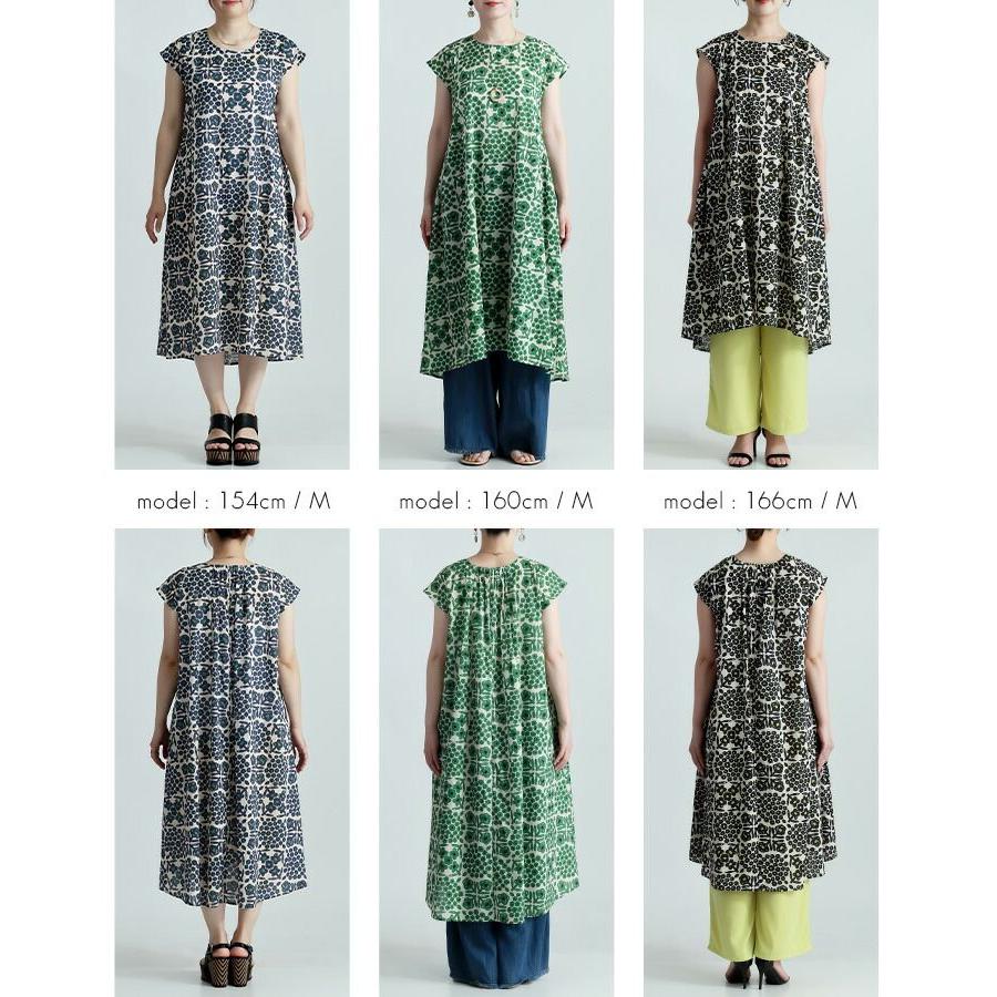 【送料無料/再入荷】 花柄ワンピース 3色 M L 洗える 半袖 綿100% レディース ワンピース トップス フレンチスリーブ 体型カバー Aライン 花柄 大人 夏 |  | 18