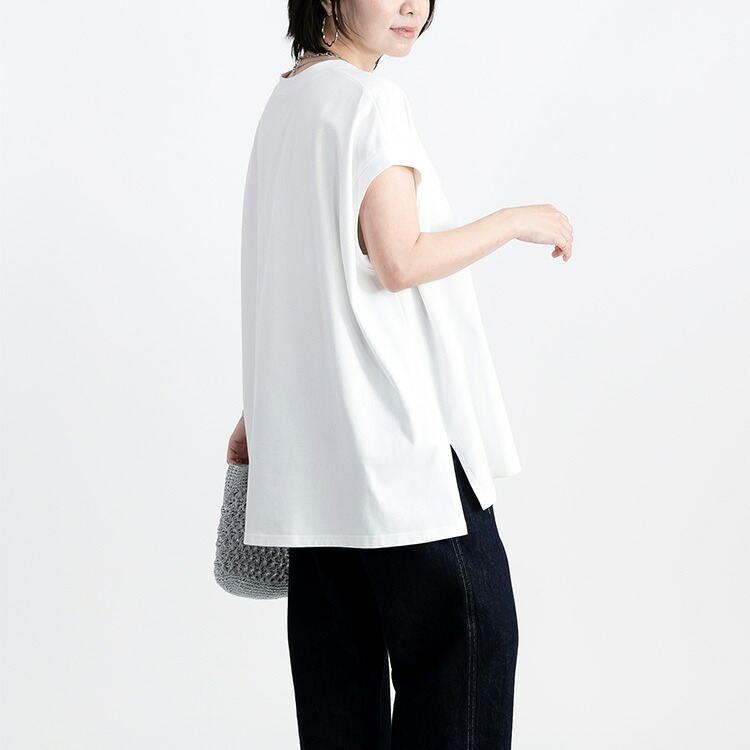 【オフ、ブラウンが再入荷/送料無料】 スッキリ見えする綿100％Tシャツ 3色 M-L 洗える 半袖 体型カバー レディース トップス チュニック カットソー 無地T 夏 |  | 09