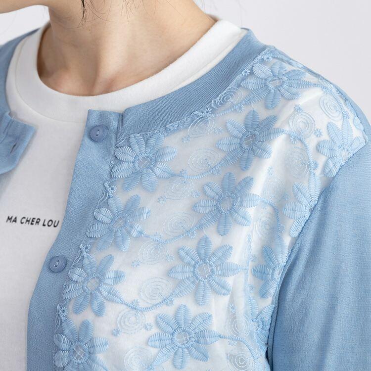 【送料無料】 刺繍カーディガン 洗える 長袖 レディース トップス アウター カーディガン 羽織り 涼しい レース シャリ感 通気性 大人 花柄 刺繍 きれい 6989 |  | 11