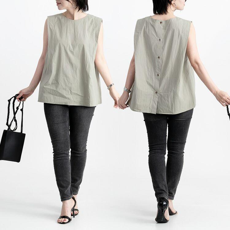 【送料無料/再入荷】 ボックスシルエットブラウス 4色 M L 洗える ノースリーブ 綿100% レディース トップス ブラウス コットン 綿 大人きれい 上品 好感度 |  | 11