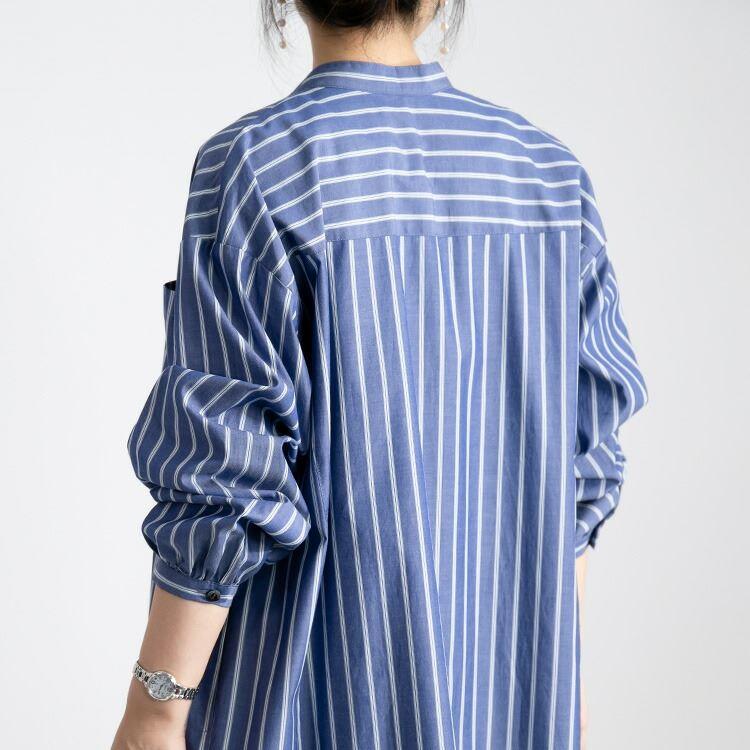 【送料無料】 綿100％ストライプブラウス 洗える 長袖 綿100％ レディース トップス ブラウス チュニック 大人 コットン 体型カバー 春夏秋 6720 |  | 08