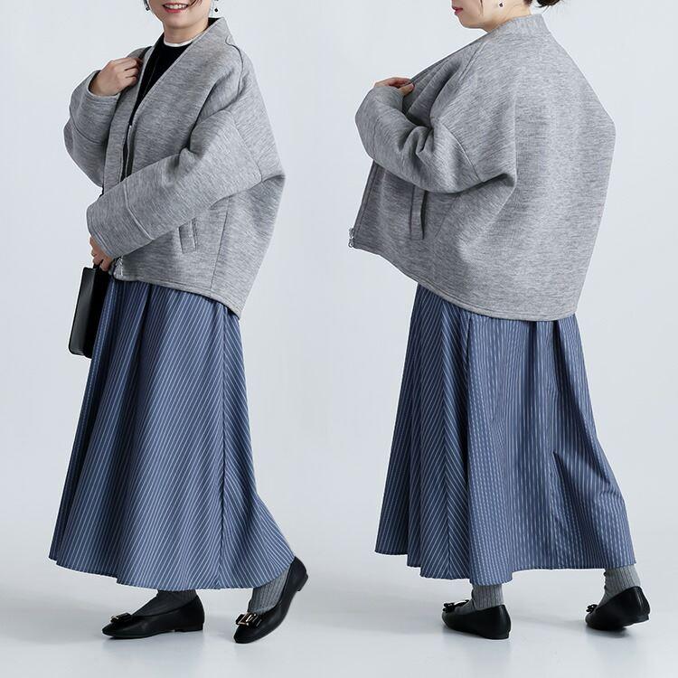 【送料無料/再入荷】 ボンディングジャケット 3色 M L 長袖 レディース アウター ジャケット ブルゾン 裏起毛 配色 ノーカラー Vネック ビックスリーブ 春秋冬 |  | 13