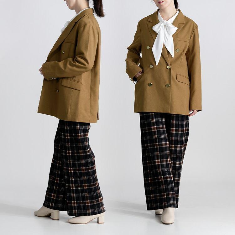 【送料無料】 ダブルテーラージャケット 3色 M L 洗える 長袖 レディース アウター ジャケット ダブルジャケット テーラージャケット チェック柄 |  | 10