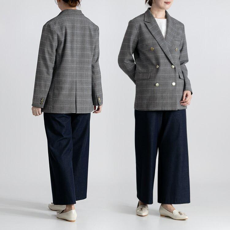 【送料無料】 ダブルテーラージャケット 3色 M L 洗える 長袖 レディース アウター ジャケット ダブルジャケット テーラージャケット チェック柄 |  | 06