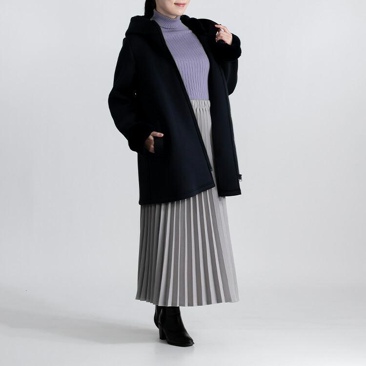 【送料無料】 ファー使いストレッチコート 3色 M L 長袖 レディース アウター コート ミドル丈 ダンボールニット エコファー 春秋冬 |  | 12