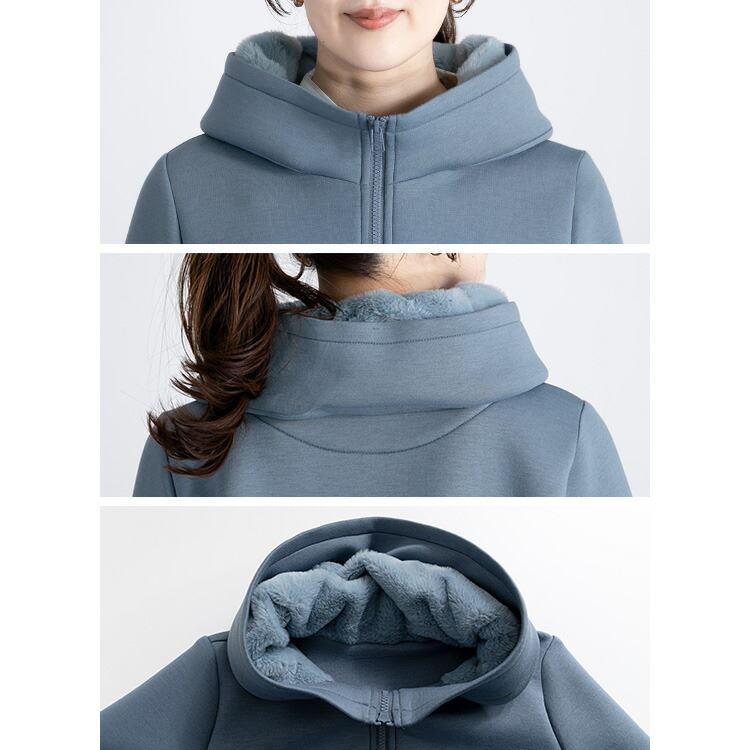 【送料無料】 ファー使いストレッチコート 3色 M L 長袖 レディース アウター コート ミドル丈 ダンボールニット エコファー 春秋冬 |  | 14