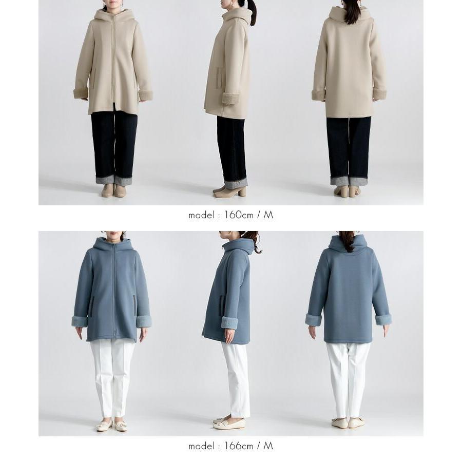 【送料無料】 ファー使いストレッチコート 3色 M L 長袖 レディース アウター コート ミドル丈 ダンボールニット エコファー 春秋冬 |  | 16