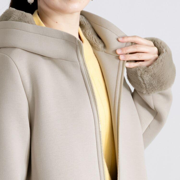 【送料無料】 ファー使いストレッチコート 3色 M L 長袖 レディース アウター コート ミドル丈 ダンボールニット エコファー 春秋冬 |  | 06