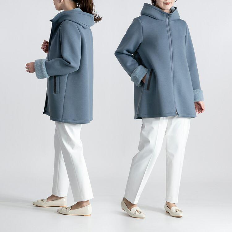 【送料無料】 ファー使いストレッチコート 3色 M L 長袖 レディース アウター コート ミドル丈 ダンボールニット エコファー 春秋冬 |  | 09