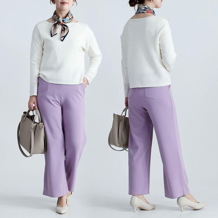 【送料無料/再入荷】きれいめワイドパンツ 6色 M-3L 洗える 防シワ 楽ちん 10分丈 レディース ボトムス パンツ ワイドパンツ ジョーゼット 股上深め |  | 11