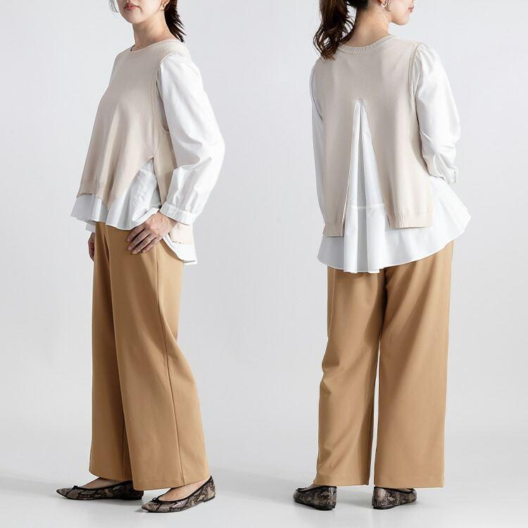 【送料無料/再入荷】きれいめワイドパンツ 6色 M-3L 洗える 防シワ 楽ちん 10分丈 レディース ボトムス パンツ ワイドパンツ ジョーゼット 股上深め |  | 07