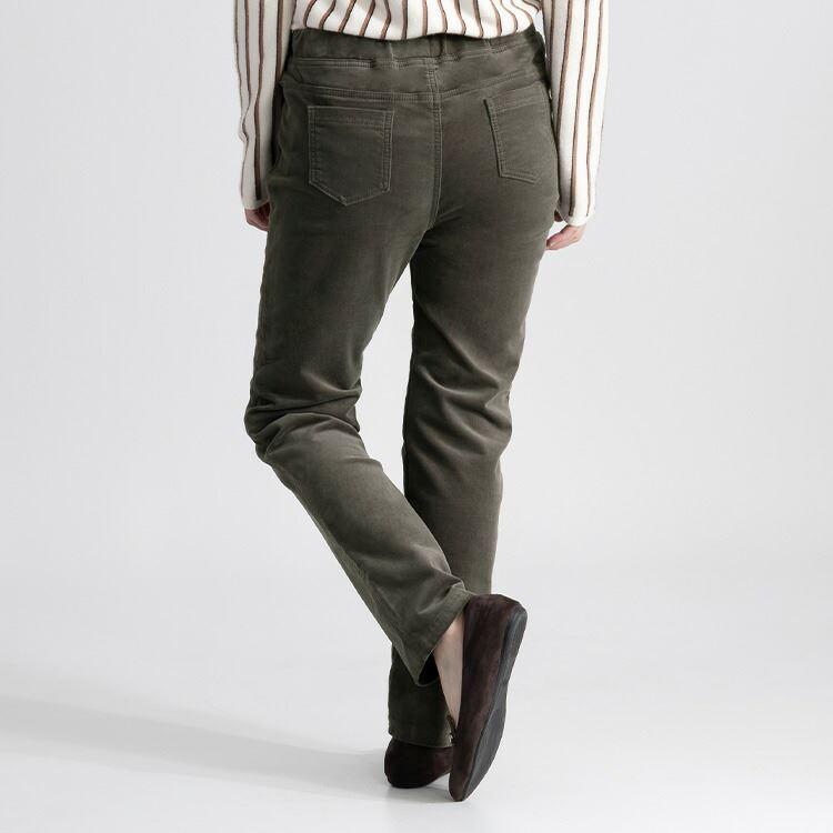 【送料無料】 裏スムースコーデュロイパンツ 6色 M-3L 洗える 10分丈 レディース ボトムス パンツ スリムパンツ ストレッチパンツ コーデュロイ 微起毛 |  | 09